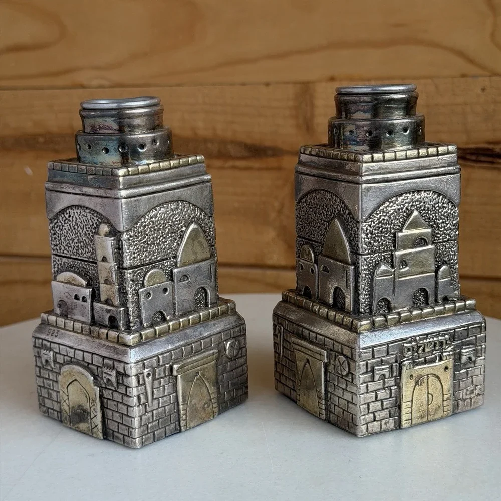 Judaica Sterling 925 Shabbat Jewish Candle Sticks‎ Religious Holloware VTG Set